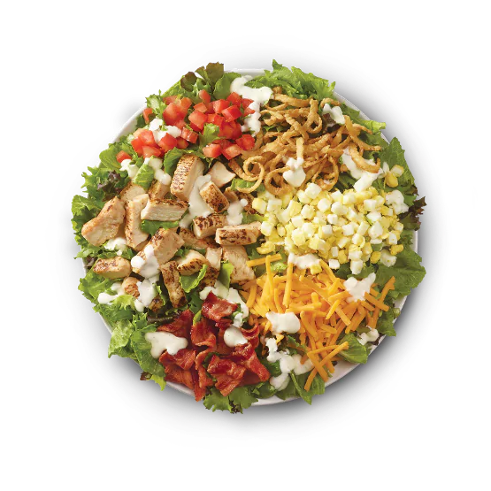Wendy’s Salads Menu: Fresh, Flavorful, and Healthy Options in 2025 5 Wendy’s Cobb Salad with fresh mixed greens, grilled chicken, crispy bacon, hard-boiled egg, diced tomatoes, shredded cheese, and a choice of dressing.